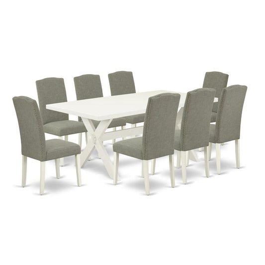 East West Furniture X027EN206-9 - 9-Piece Rectangular Dining Table Set - 8 Parson Chairs and a Rectangular Dining Table Solid Wood Structure