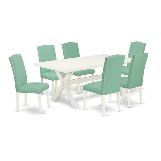 East West Furniture X027EN257-7 - 7-Piece Kitchen Dining Table Set - 6 Dining Chairs and Dinette Table Hardwood Frame