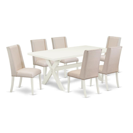 East West Furniture X027FL201-7 - 7-Piece Modern Dining Table Set - 6 Parson Chairs and Small Rectangular Table Hardwood Structure