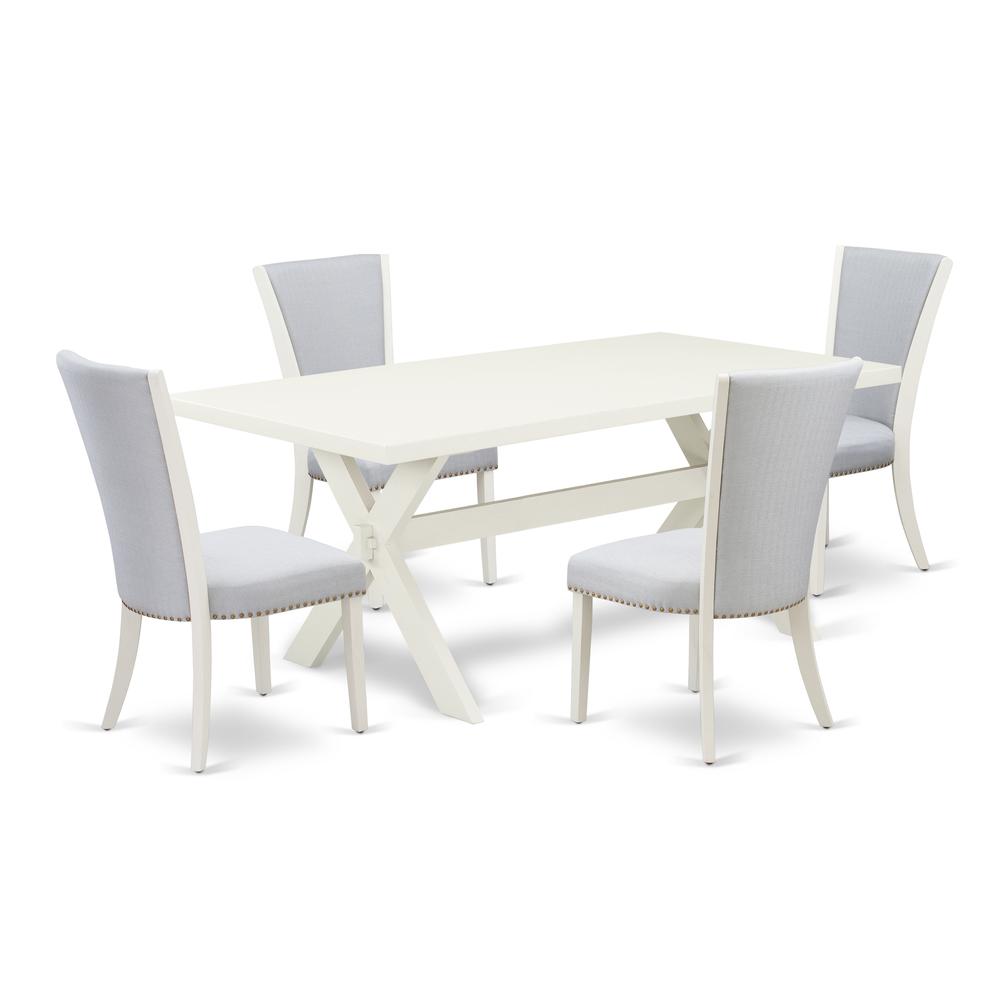 East West Furniture 5-Piece Dining Room Set Consists of 4 Dining Room Chairs with Upholstered Seat and Stylish Back-Rectangular Dinner Table - Linen White and Wirebrushed Linen White Finish