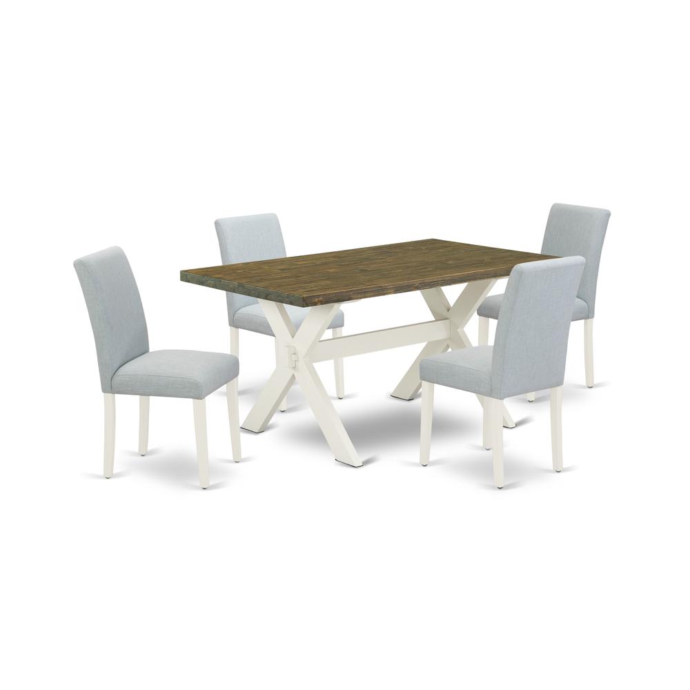 East West Furniture 5-Pc Kitchen Table Set Includes 4 Mid Century Modern Chairs with Upholstered Seat and High Back and a Rectangular Breakfast Table - Linen White Finish