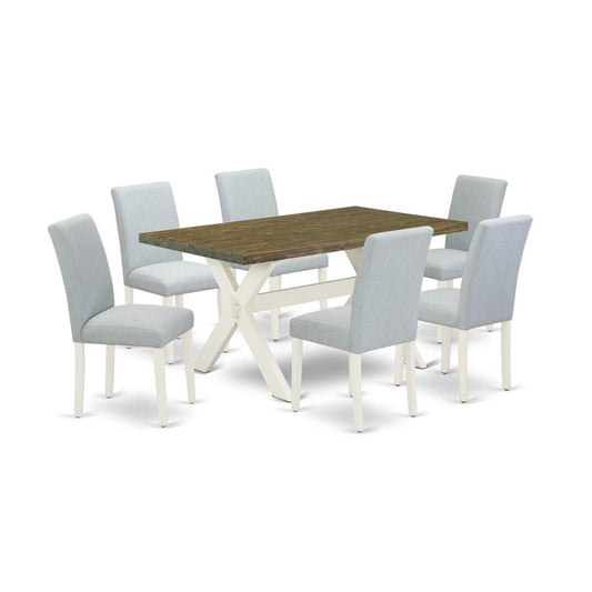 East West Furniture 7-Piece kitchen dining table set Includes 6 Kitchen Chairs with Upholstered Seat and High Back and a Rectangular Modern Rectangular Dining Table - Linen White Finish