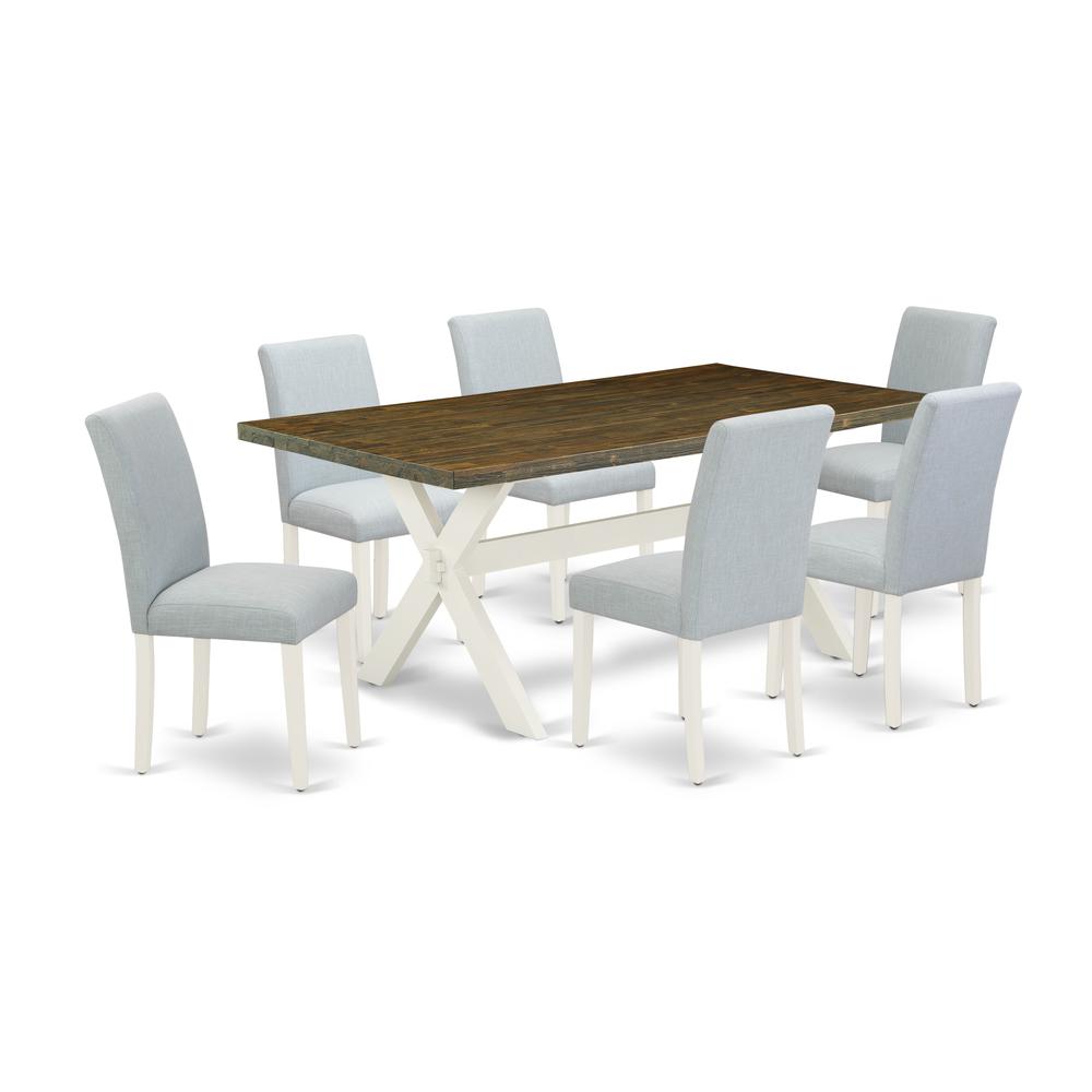 East West Furniture 7-Piece Kitchen Table Set Includes 6 Dining Chairs with Upholstered Seat and High Back and a Rectangular Wood Dining Table - Linen White Finish