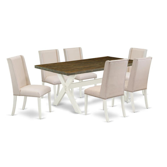 East West Furniture X077FL201-7 - 7-Piece Kitchen Table Set - 6 Parson Dining Room Chairs and Rectangular Table Hardwood Frame