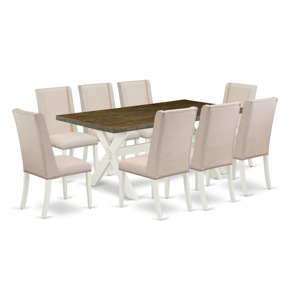 East West Furniture X077FL201-9 - 9-Piece Kitchen Table Set - 8 Parson Chairs and Dinette Table Solid Wood Structure