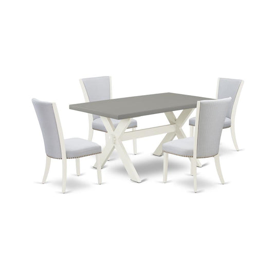 East West Furniture 5-Piece Dinette Set Includes 4 Mid Century Dining Chairs with Upholstered Seat and Stylish Back-Rectangular  Rectangular Dining Table - Cement and Wirebrushed Linen White Finish