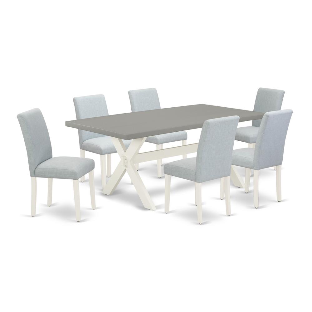 East West Furniture 7-Pc Kitchen Table Set Includes 6 Dining Chairs with Upholstered Seat and High Back and a Rectangular Dinner Table - Linen White Finish