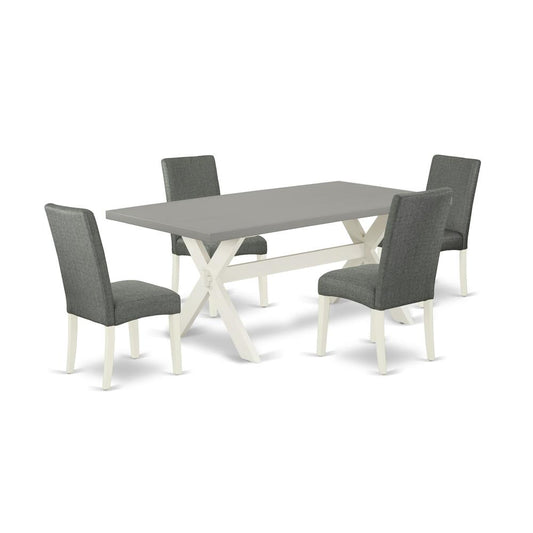 East West Furniture X097DR207-5 5-Pc Dining Table Set - 4 Dining Chairs and 1 Modern Rectangular Cement Dining Table Top with High Chair Back - Linen White Finish