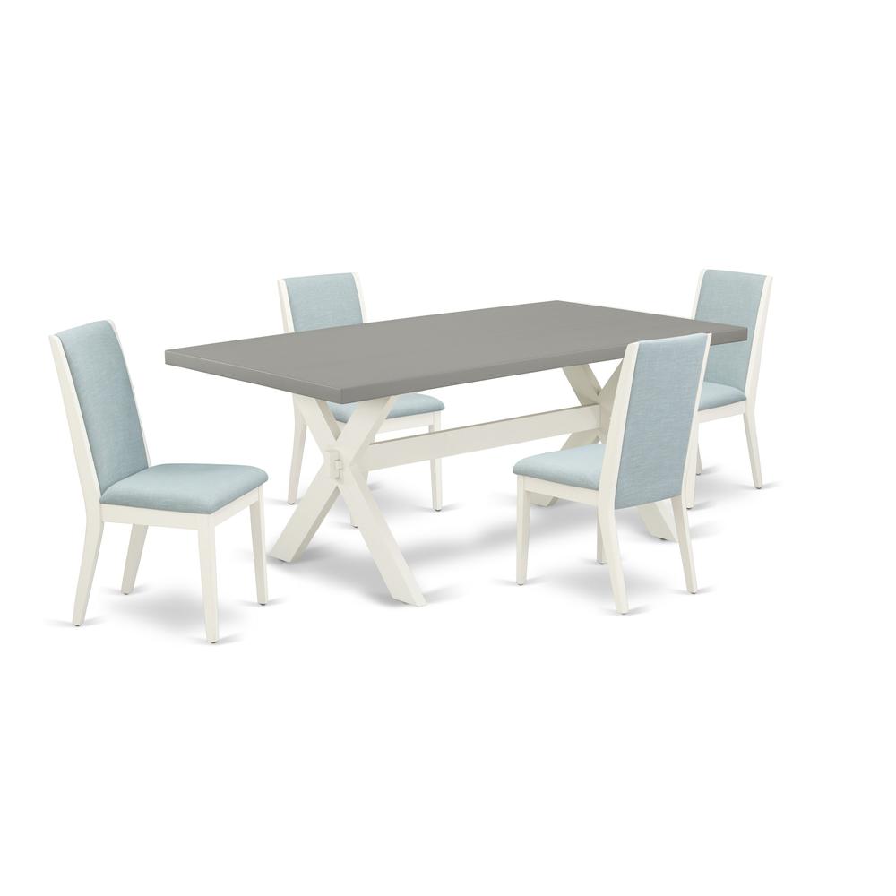 East West Furniture X097LA015-5 5-Piece Gorgeous kitchen table set a Good Cement Color Modern Dining Table Top and 4 Awesome Linen Fabric Parson Chairs with Stylish Chair Back, Linen White Finish