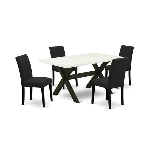 East West Furniture 5-Piece Dining Room Set Includes 4 Kitchen Chairs with Upholstered Seat and High Back and a Rectangular Dining Room Table - Black Finish