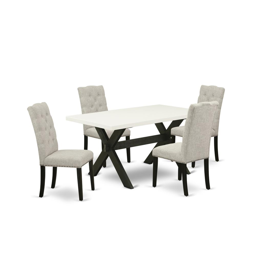 East West Furniture 5-Piece Kitchen Dinette Set Included 4 Parson chairs Upholstered Nails Head Seat and High Button Tufted Chair Back and Rectangular Mid Century Dining Table with Linen White Dining