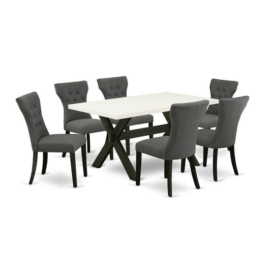 East West Furniture X626Ga650-7 - 7-Piece Modern Dining Table Set - 6 Kitchen Parson Chairs and a Rectangular a Rectangular Table Solid Wood Frame