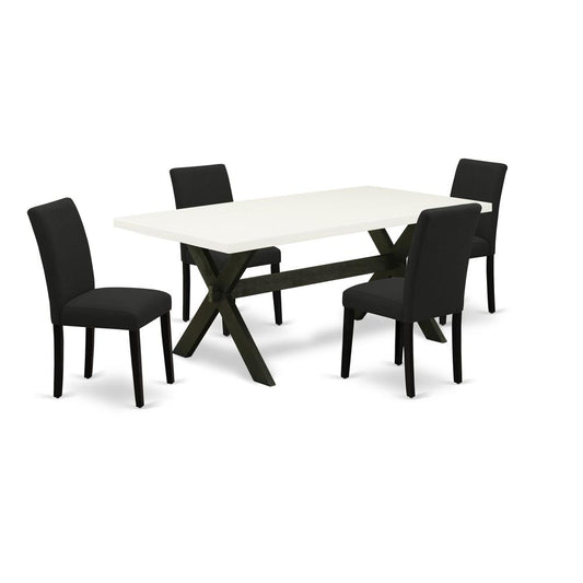 East West Furniture 5-Pc Kitchen Table Set Includes 4 Dining Chairs with Upholstered Seat and High Back and a Rectangular Wood Dining Table - Black Finish