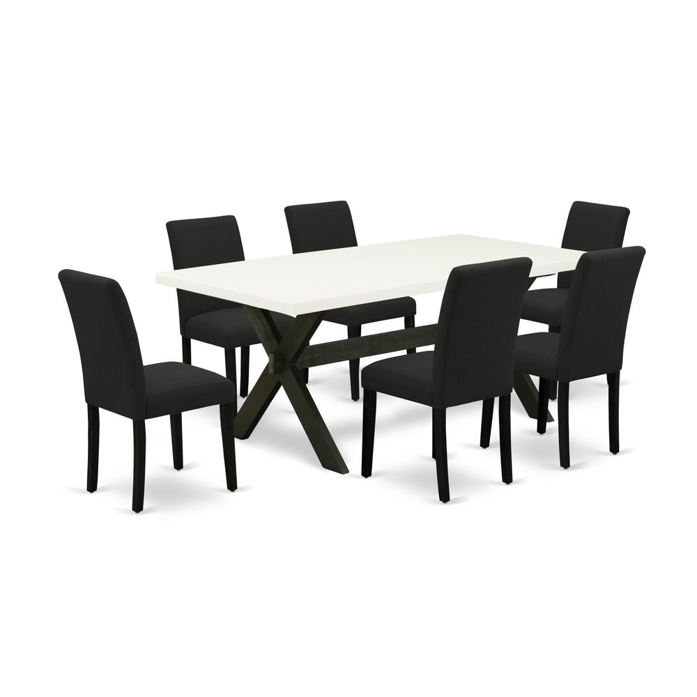 East West Furniture 7-Pc Dining Table Set Includes 6 Mid Century Modern Chairs with Upholstered Seat and High Back and a Rectangular Dining Table - Black Finish