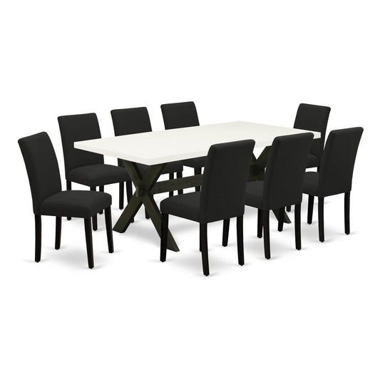 East West Furniture 9-Pc Dinette Set Includes 8 Parson dining chairs with Upholstered Seat and High Back and a Rectangular Breakfast Table - Black Finish