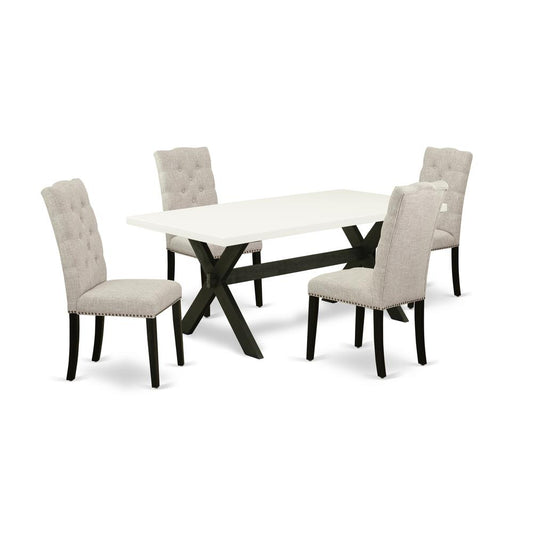 East West Furniture 5-Pc Kitchen Dinette Set Included 4 Parson Dining chairs Upholstered Seat and High Button Tufted Chair Back and Rectangular Dining room Table with Linen White Mid Century Dining Ta