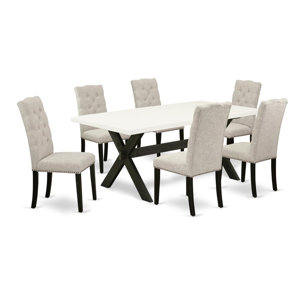 East West Furniture X627EL635-7 - 7-Piece Dining Table Set - 6 Dining Room Chairs and Wood Dining Table Solid Wood Frame