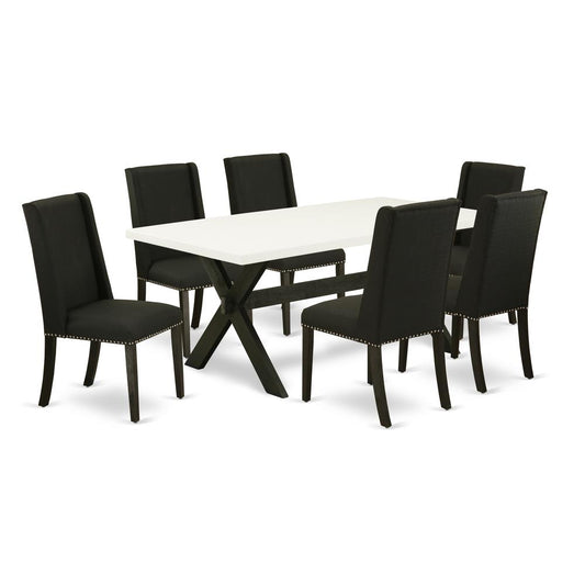 East West Furniture X627FL624-7 - 7-Piece Kitchen Table Set - 6 Kitchen Parson Chairs and Kitchen Dining Table Solid Wood Structure