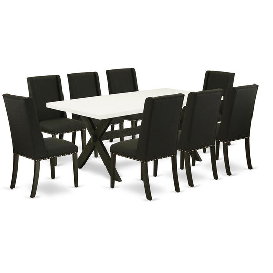 East West Furniture X627FL624-9 - 9-Piece Kitchen Dining Table Set - 8 Parson Chairs and a Rectangular Dining Table Hardwood Structure