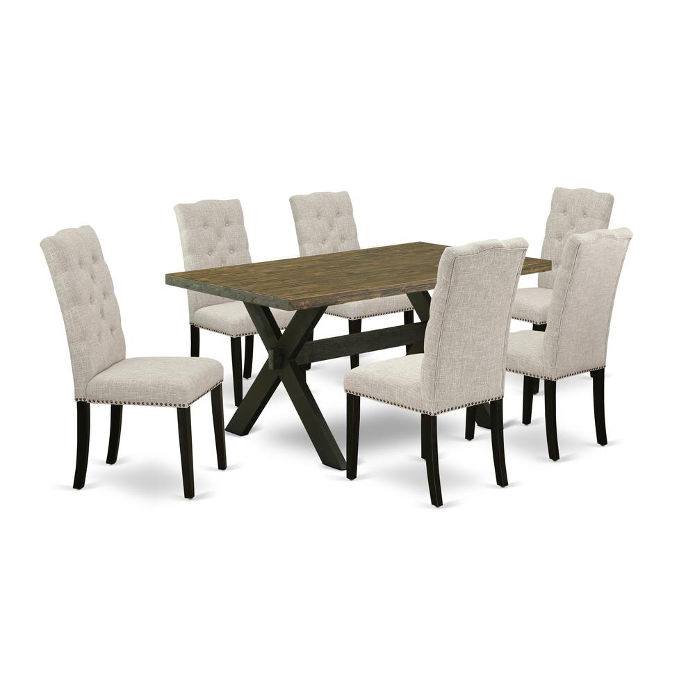 East West Furniture X676EL635-7 - 7-Piece Dining Table Set - 6 Upholstered Dining Chairs and a Rectangular Table Hardwood Structure