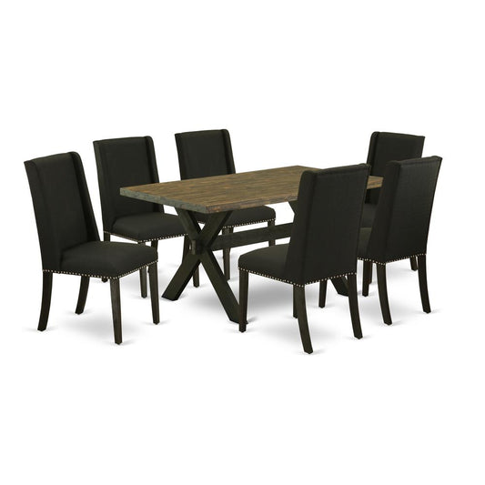 East West Furniture X676FL624-7 - 7-Piece Dinette Set - 6 Parson Chairs and a Dining Table Solid Wood Structure