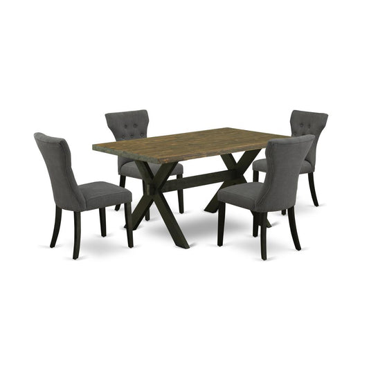 East West Furniture 5-Piece Kitchen Dinette Set Included 4 Parson chairs Upholstered Seat and High Button Tufted Chair Back and Rectangular Dining Table with Distressed Jacobean Dining room Table Top