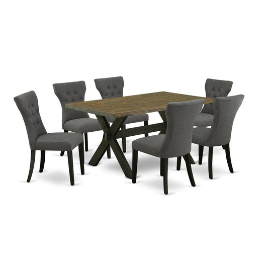 East West Furniture X676Ga650-7 - 7-Piece Rectangular Dining Table Set - 6 Parson Chairs and a Rectangular Dining Table Solid Wood Structure