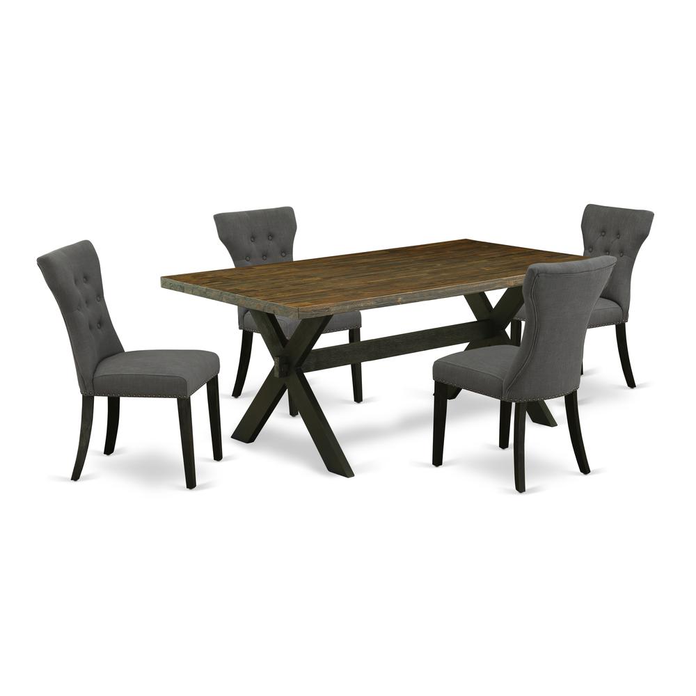 East West Furniture 5-Piece Mid Century Dining Table Set Included 4 kitchen parson chairs Upholstered Seat and High Button Tufted Chair Back and Rectangular Dinette Table with Distressed Jacobean Dine