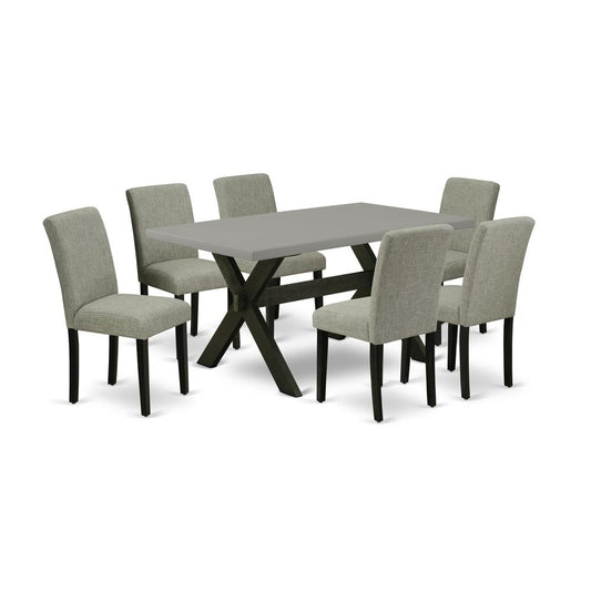 East West Furniture X696AB106-7 7-Pc Dinette Room Set - 6 Mid Century Dining Chairs and 1 Modern Rectangular Cement Dining Table Top with High Chair Back - Linen White Finish