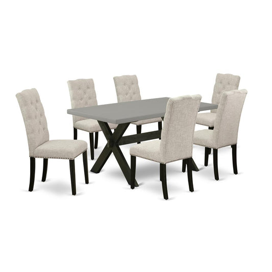 East West Furniture X696EL635-7 - 7-Piece Dining Table Set - 6 Parson Chairs and Dining Room Table Solid Wood Frame