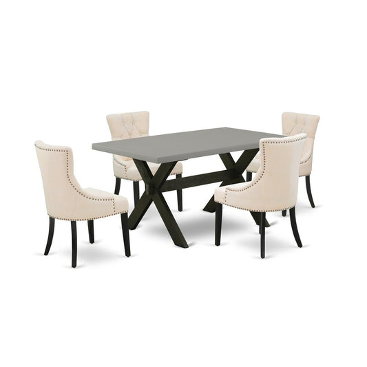 East West Furniture X696FR102-5 5-Pc Dinette Set - 4 Parson Dining Chairs and 1 Modern Rectangular Cement Breakfast Table Top with Button Tufted Chair Back - Wire Brushed Black Finish