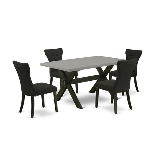 East West Furniture X696GA124-5 5-Pc Dining Room Set - 4 Mid Century Dining Chairs and 1 Modern Cement Dining Room Table Top with Button Tufted Chair Back - Wire Brushed Black Finish