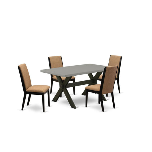 East West Furniture X696LA147-5 5-Piece Beautiful kitchen table set a Superb Cement Color Kitchen Table Top and 4 Gorgeous Linen Fabric Modern Dining Chairs with Stylish Chair Back, Wire Brushed Black