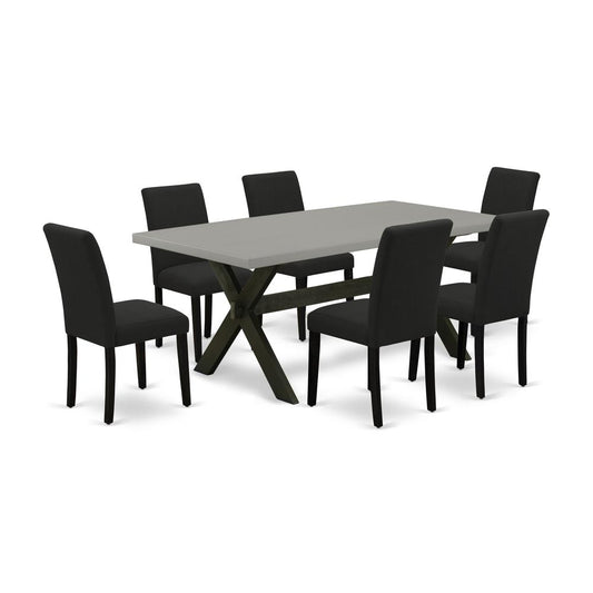 East West Furniture 7-Piece Kitchen Table Set Includes 6 Dining Room Chairs with Upholstered Seat and High Back and a Rectangular Modern Rectangular Dining Table - Black Finish