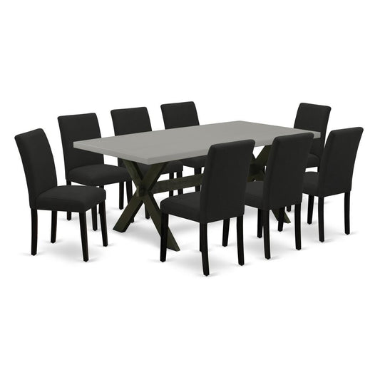 East West Furniture 9-Piece kitchen dining table set Includes 8 Parson dining chairs with Upholstered Seat and High Back and a Rectangular Dinner Table - Black Finish