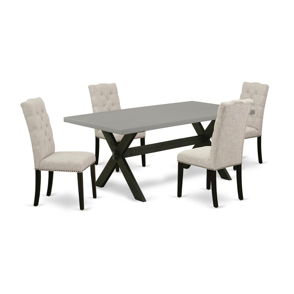 East West Furniture 5-Piece rectangular Dinette Set Included 4 Dining chairs Upholstered Seat and High Button Tufted Chair Back and Rectangular Dining Table with Cement Color Kitchen Dining Table Top