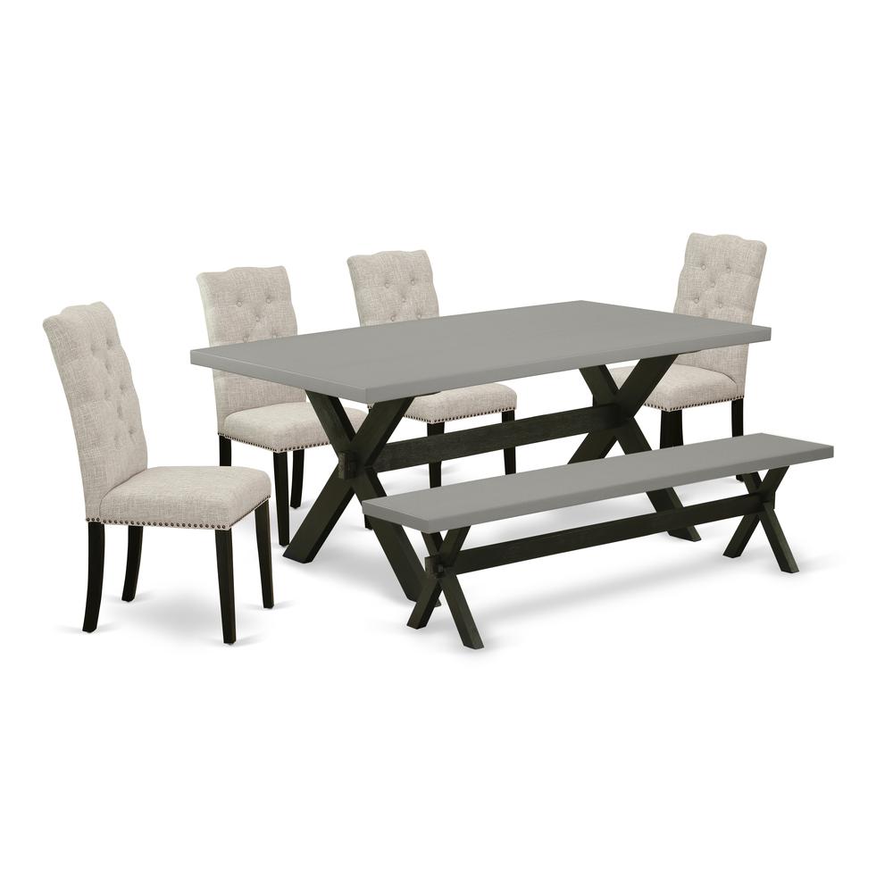 East West Furniture X697EL635-6 - 6-Piece Small Dining Table Set - 4 Dining Chairs, a Beautiful Bench and a Rectangular Dinner Table Hardwood Structure