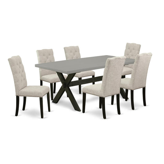 East West Furniture X697EL635-7 - 7-Piece Small Dining Table Set - 6 Upholstered Dining Chairs and Dining Table Solid Wood Frame