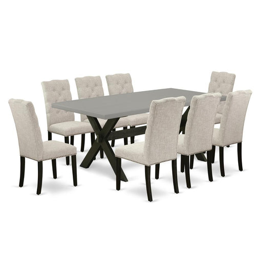 East West Furniture X697EL635-9 - 9-Piece a Rectangular Dining Table Set - 8 Dining Chairs and Kitchen Dining Table Solid Wood Frame