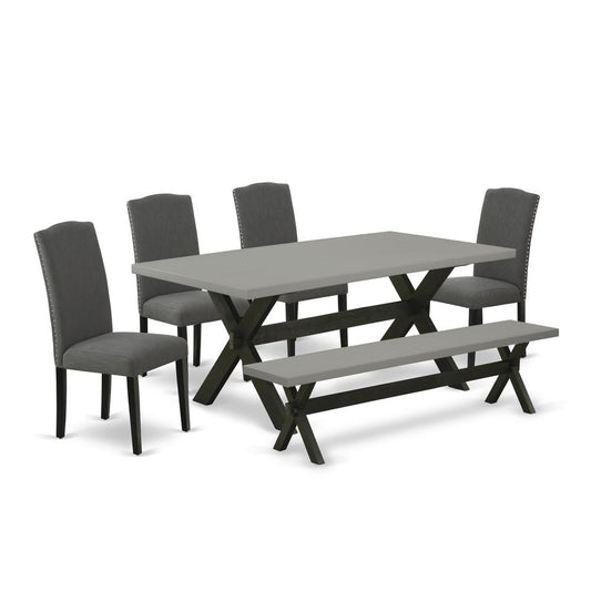 East West Furniture X697EN120-6 - 6-Piece Small Dining Table Set - 4 Parsons Dining Room Chairs, a Wonderful Bench and a Rectangular Kitchen Dining Table Solid Wood Structure