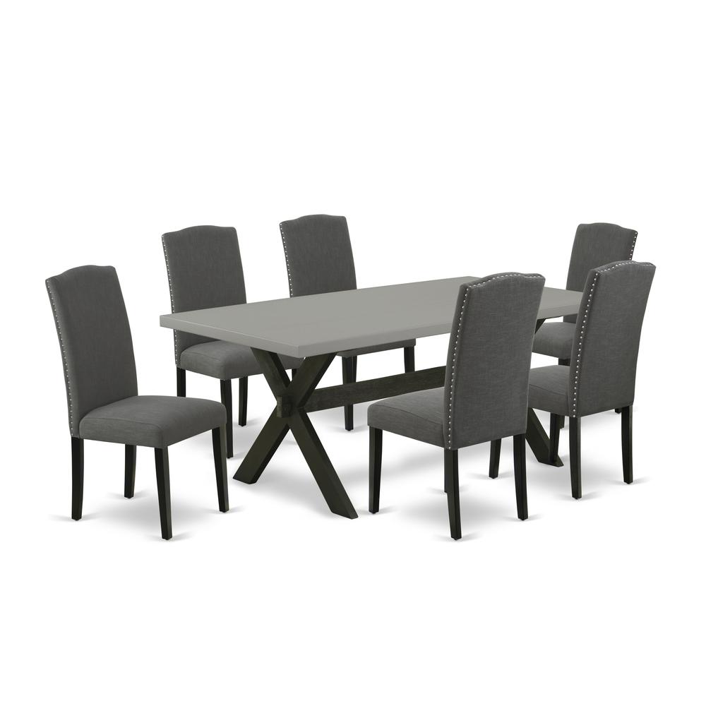 East West Furniture X697EN120-7 - 7-Piece Small Dining Table Set - 6 Parson Dining Room Chairs and a Rectangular Dinette Table Hardwood Frame