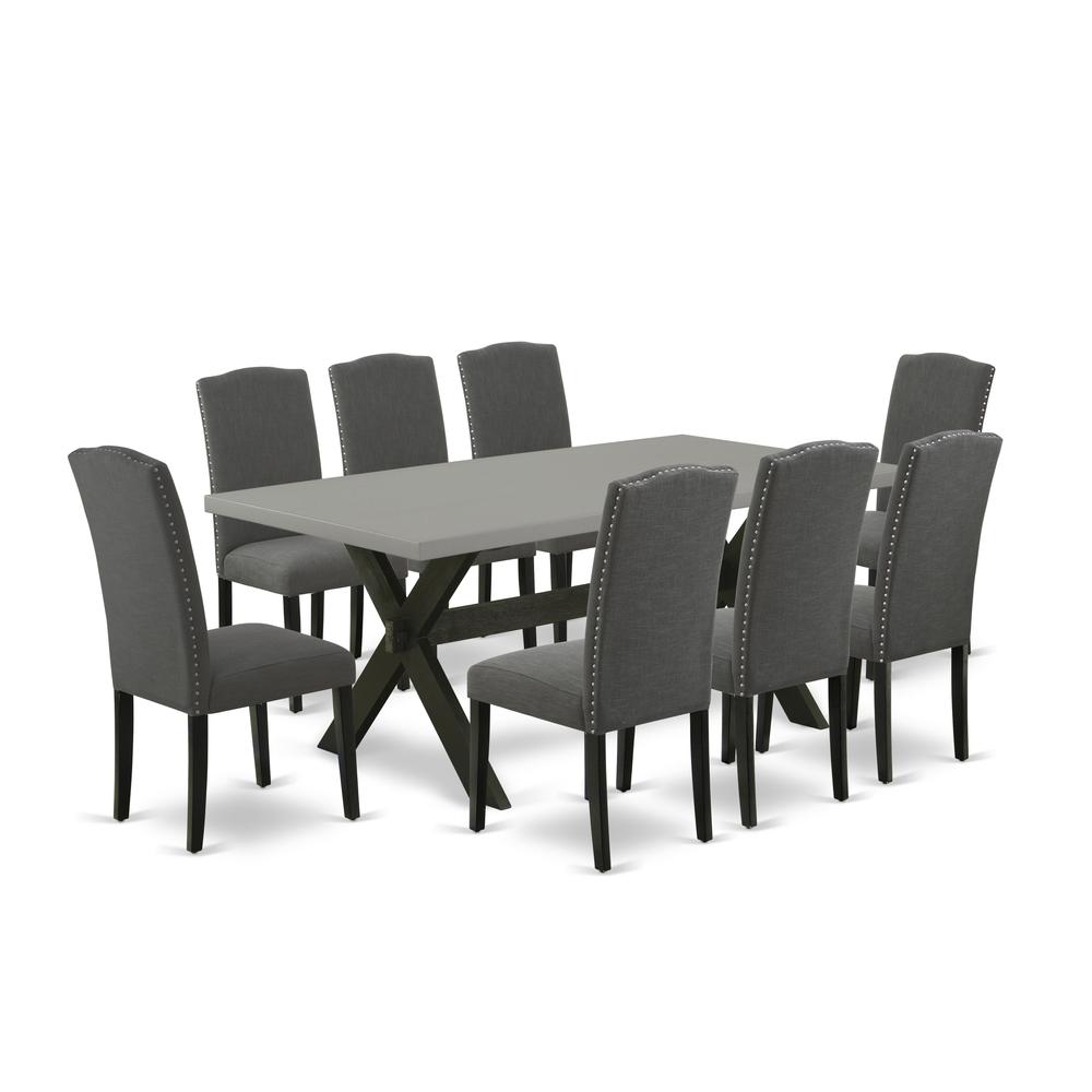 East West Furniture X697EN120-9 - 9-Piece Dining Room Set - 8 Parson Dining Chairs and Dining Room Table Solid Wood Structure