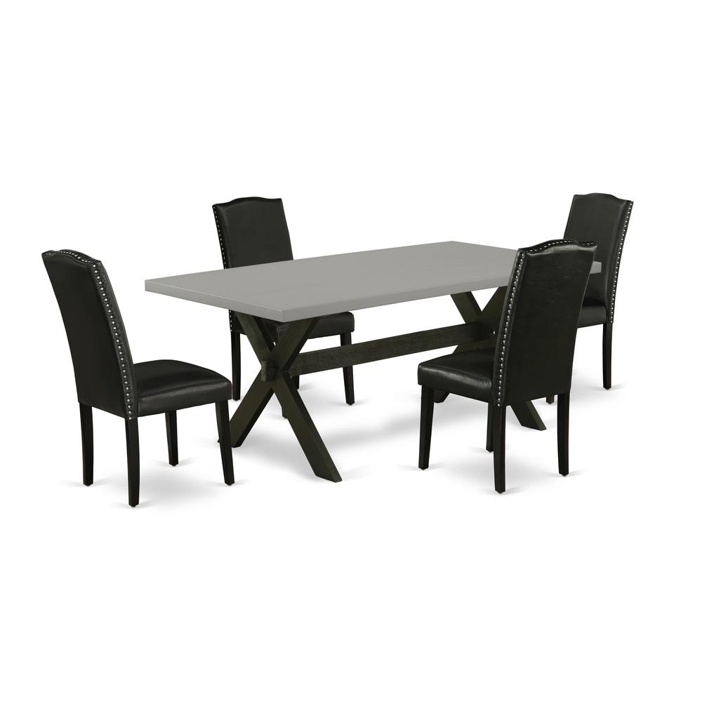 East West Furniture X697EN169-5 5-Pc Dining Room Set - 4 Padded Parson Chairs and 1 Modern Rectangular Cement Dining Room Table Top with High Stylish Chair Back - Wire Brushed Black Finish