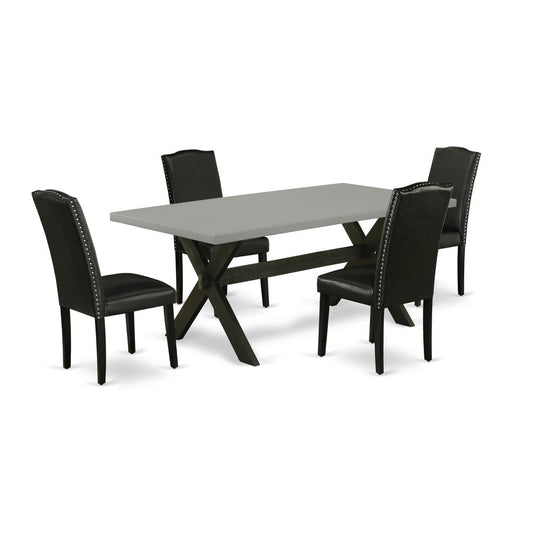 East West Furniture X697EN169-5 5-Pc Dining Room Set - 4 Padded Parson Chairs and 1 Modern Rectangular Cement Dining Room Table Top with High Stylish Chair Back - Wire Brushed Black Finish