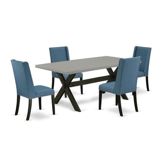 East West Furniture 5-Piece Kitchen Dinette Set Included 4 Parson Dining chairs Upholstered Nails Head Seat and Stylish Chair Back and Rectangular Mid Century Dining Table with Cement Color Dining Tab