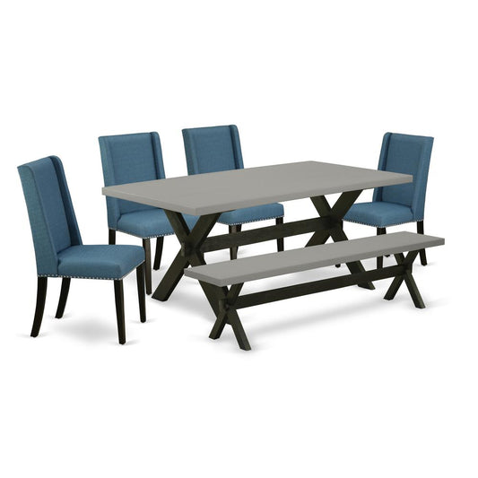 East West Furniture X697FL121-6 - 6-Piece Dinette Set - 4 Parson Dining Chairs, an amazing Bench and Dining Table Solid Wood Structure