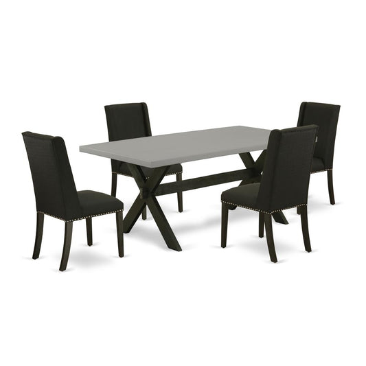 East West Furniture 5-Piece rectangular Dinette Set Included 4 Kitchen Dining chairs Upholstered Nails Head Seat and Stylish Chair Back and Rectangular Dining Table with Cement Color Dining Table Top