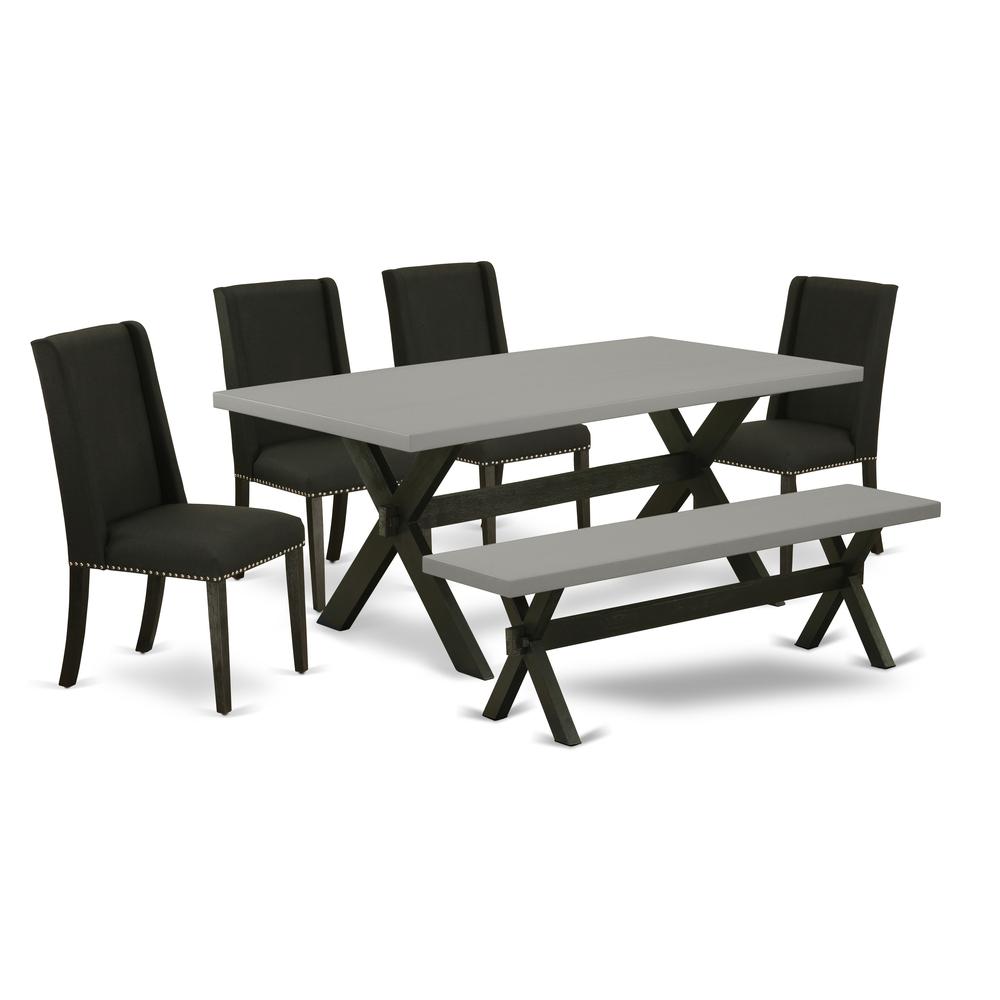 East West Furniture X697FL624-6 - 6-Piece Dining Table Set - 4 Parson Chairs, an amazing Bench and Dining Room Table Solid Wood Frame