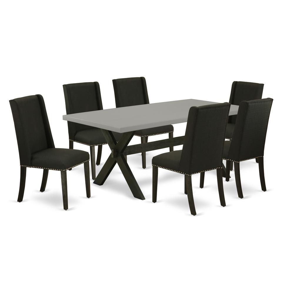 East West Furniture X697FL624-7 - 7-Piece Dining Room Set - 6 Parson Chairs and a Rectangular Wood Table Solid Wood Frame