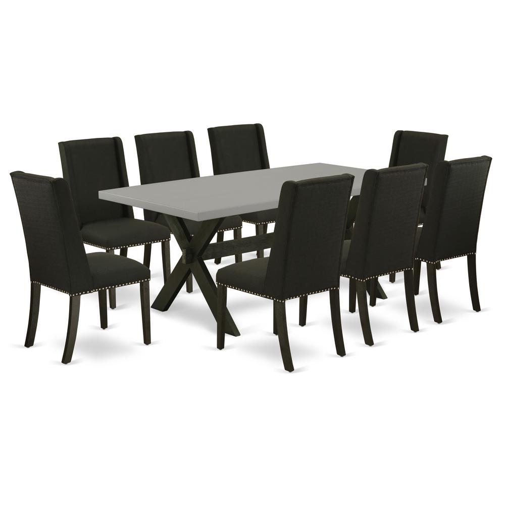 East West Furniture X697FL624-9 - 9-Piece Dining Table Set - 8 Parson Chairs and Dining Room Table Solid Wood Frame